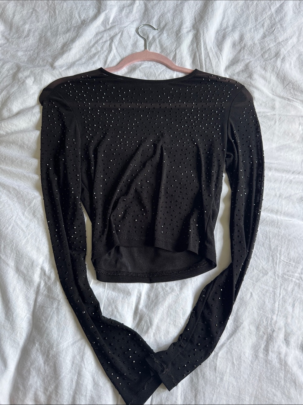 Eclipse Black Long Sleeve Rhinestone Mesh Top